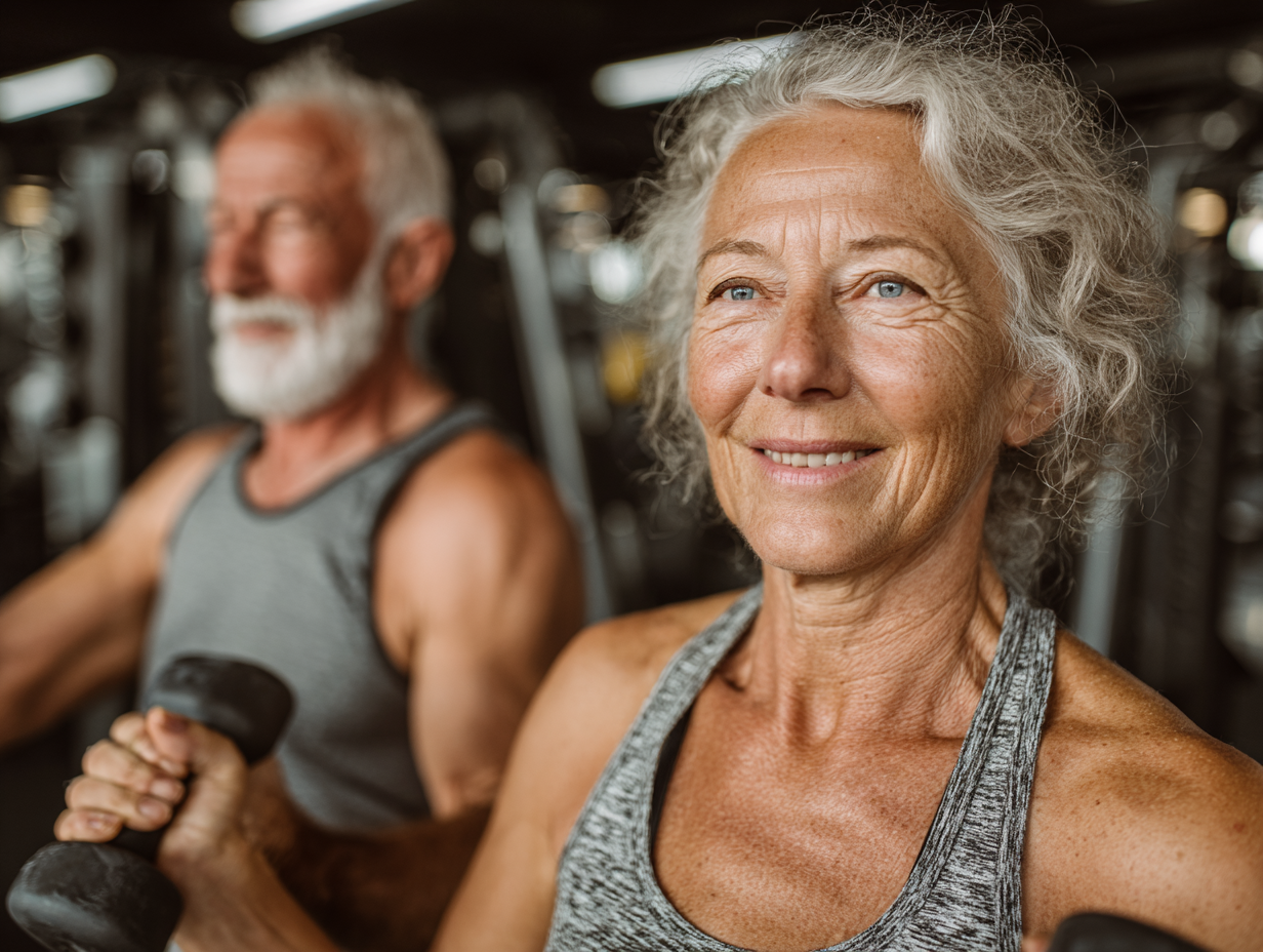 Grup de seniori făcând exerciții în aer liber